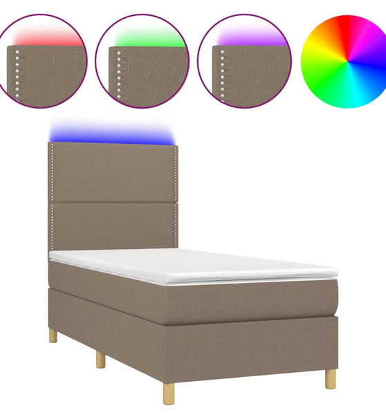 Boxspringbett mit Matratze & LED Taupe 90x200 cm Stoff