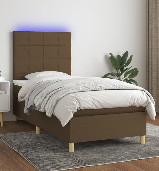 Boxspringbett mit Matratze & LED Dunkelbraun 80x200 cm Stoff