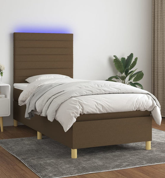 Boxspringbett mit Matratze & LED Dunkelbraun 80x200 cm Stoff