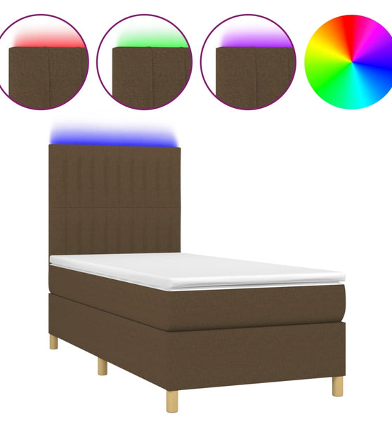 Boxspringbett mit Matratze & LED Dunkelbraun 80x200 cm Stoff
