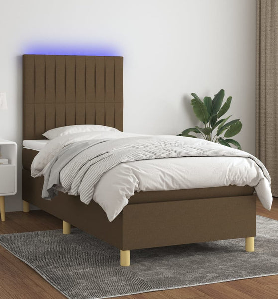 Boxspringbett mit Matratze & LED Dunkelbraun 80x200 cm Stoff