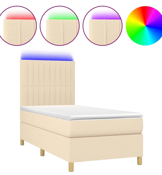 Boxspringbett mit Matratze & LED Creme 90x200 cm Stoff