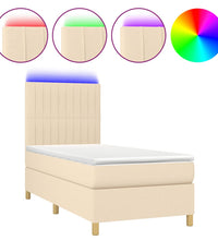 Boxspringbett mit Matratze & LED Creme 100x200 cm Stoff