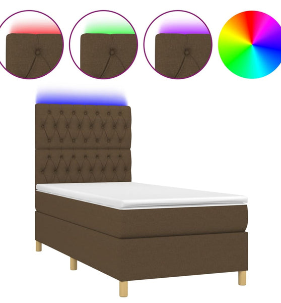 Boxspringbett mit Matratze & LED Dunkelbraun 80x200 cm Stoff