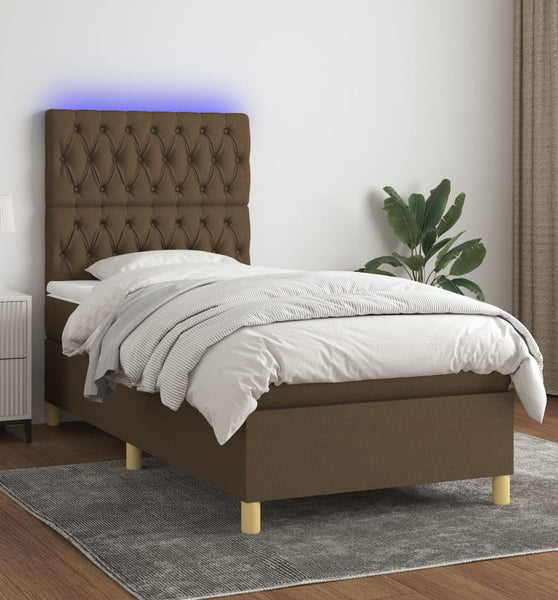 Boxspringbett mit Matratze & LED Dunkelbraun 80x200 cm Stoff