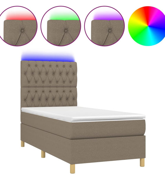 Boxspringbett mit Matratze & LED Taupe 90x200 cm Stoff