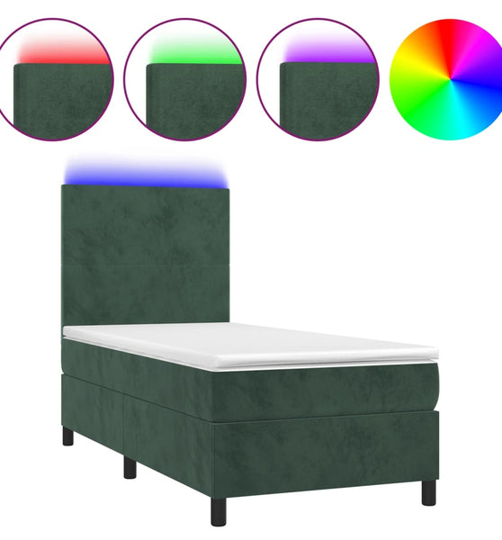 Boxspringbett mit Matratze & LED Dunkelgrün 80x200 cm Samt