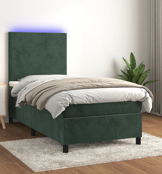 Boxspringbett mit Matratze & LED Dunkelgrün 80x200 cm Samt