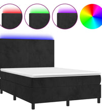 Boxspringbett mit Matratze & LED Schwarz 140x200 cm Samt