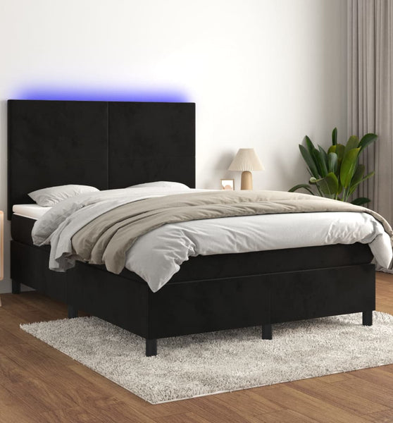 Boxspringbett mit Matratze & LED Schwarz 140x200 cm Samt