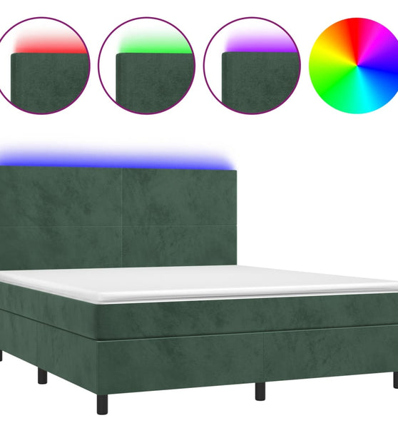 Boxspringbett mit Matratze & LED Dunkelgrün 160x200 cm Samt