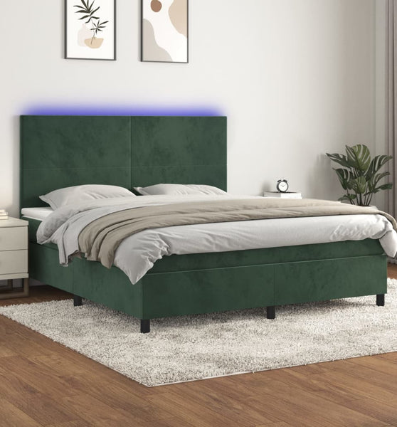 Boxspringbett mit Matratze & LED Dunkelgrün 160x200 cm Samt