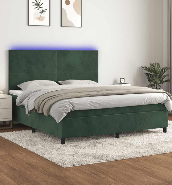 Boxspringbett mit Matratze & LED Dunkelgrün 180x200 cm Samt