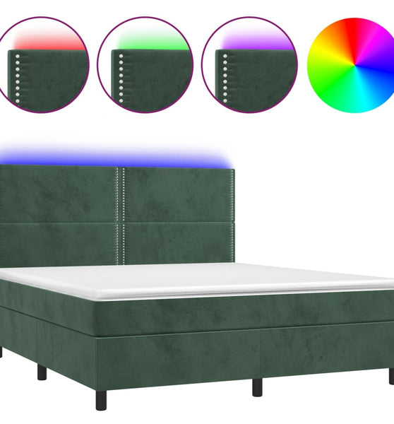 Boxspringbett mit Matratze & LED Dunkelgrün 180x200 cm Samt