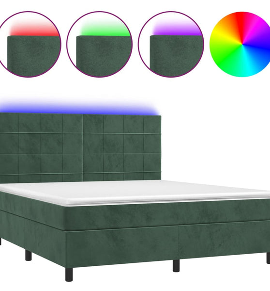 Boxspringbett mit Matratze & LED Dunkelgrün 180x200 cm Samt