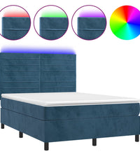 Boxspringbett mit Matratze & LED Dunkelblau 140x190 cm Samt