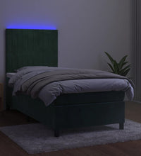 Boxspringbett mit Matratze & LED Dunkelgrün 90x200 cm Samt