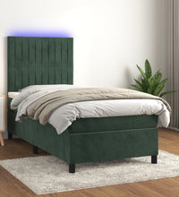 Boxspringbett mit Matratze & LED Dunkelgrün 90x200 cm Samt