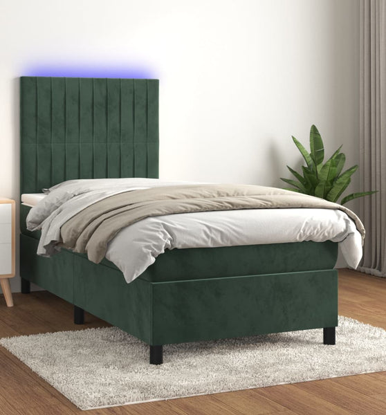 Boxspringbett mit Matratze & LED Dunkelgrün 90x200 cm Samt