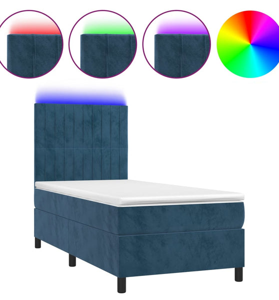 Boxspringbett mit Matratze & LED Dunkelblau 90x200 cm Samt