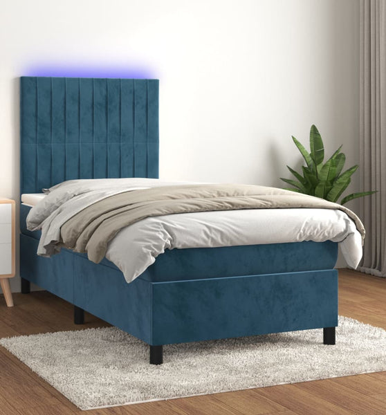 Boxspringbett mit Matratze & LED Dunkelblau 90x200 cm Samt