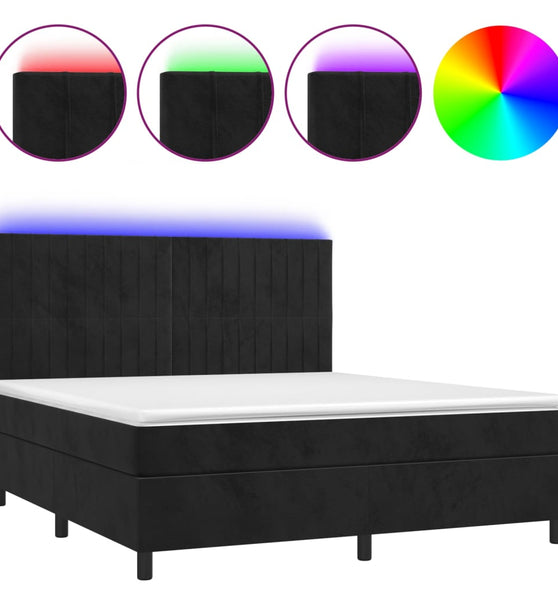 Boxspringbett mit Matratze & LED Schwarz 160x200 cm Samt