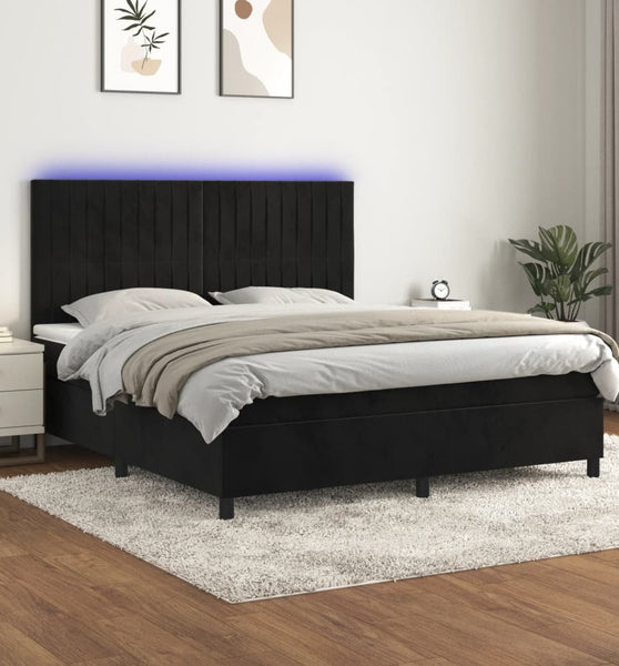 Boxspringbett mit Matratze & LED Schwarz 160x200 cm Samt