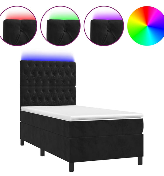 Boxspringbett mit Matratze & LED Schwarz 80x200 cm Samt