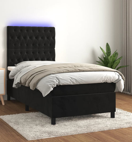 Boxspringbett mit Matratze & LED Schwarz 80x200 cm Samt