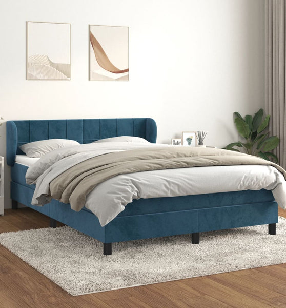 Boxspringbett mit Matratze Dunkelblau 140x200 cm Samt