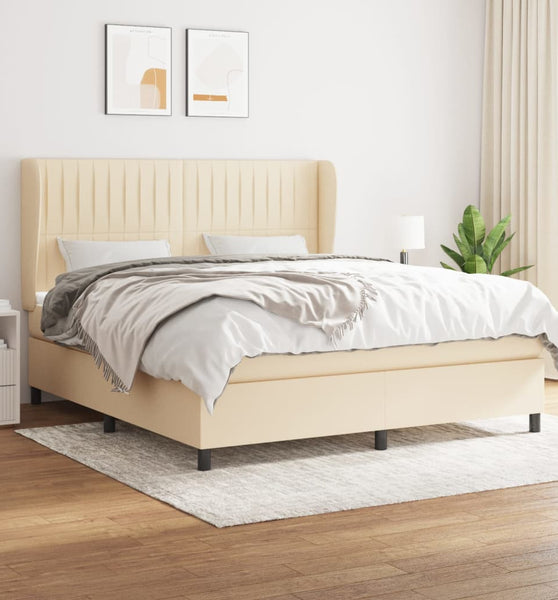 Boxspringbett mit Matratze Creme 180x200 cm Stoff