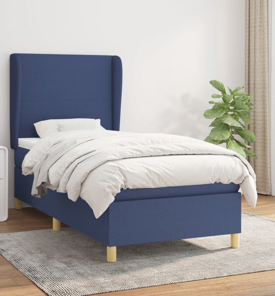 Boxspringbett mit Matratze Blau 90x200 cm Stoff