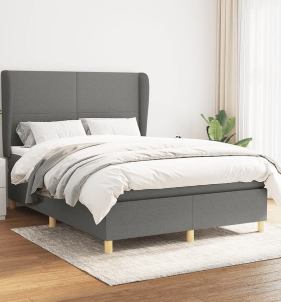 Boxspringbett mit Matratze Dunkelgrau 140x200 cm Stoff