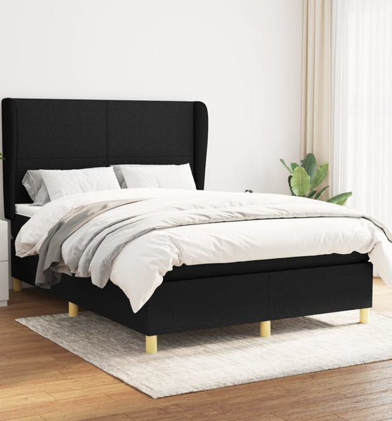 Boxspringbett mit Matratze Schwarz 140x200 cm Stoff