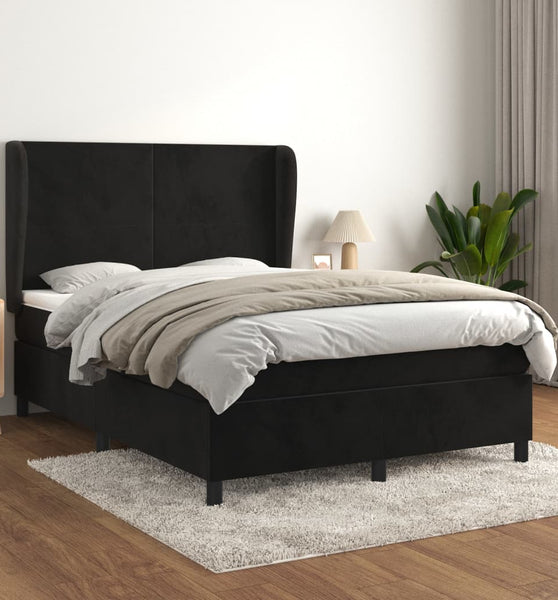 Boxspringbett mit Matratze Schwarz 140x200 cm Samt