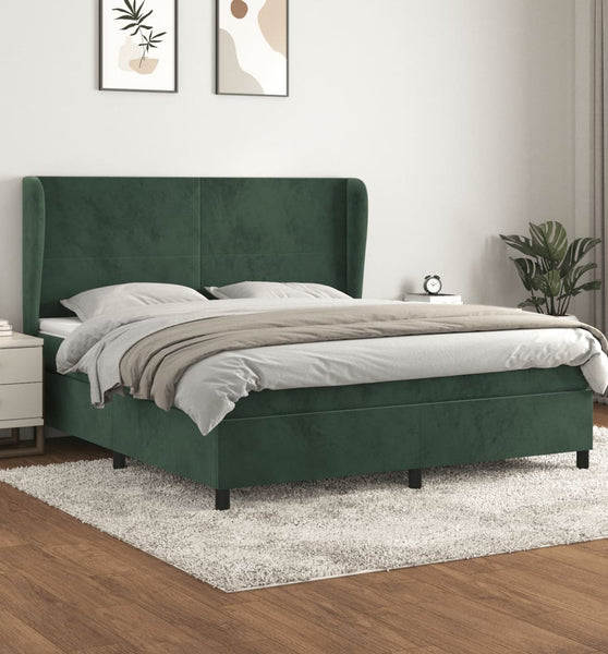 Boxspringbett mit Matratze Dunkelgrün 160x200 cm Samt