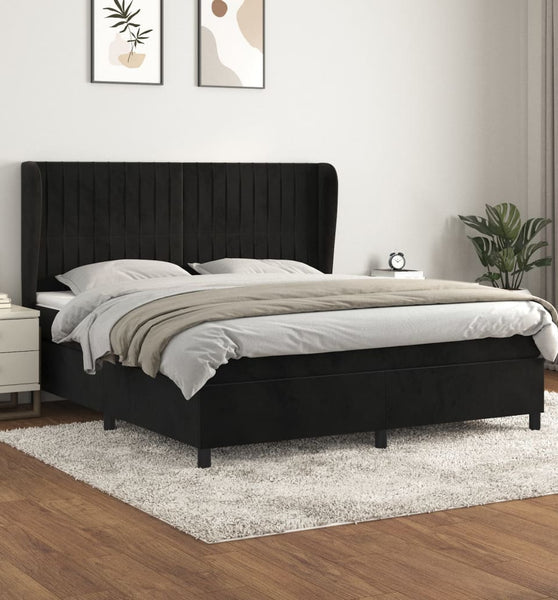 Boxspringbett mit Matratze Schwarz 160x200 cm Samt