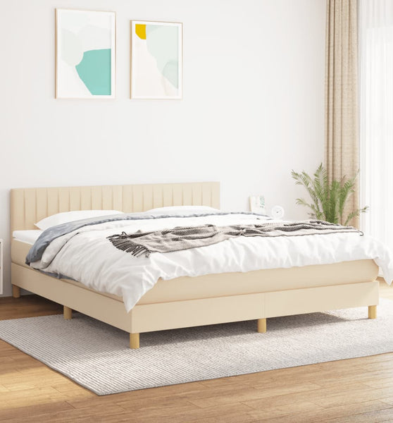 Boxspringbett mit Matratze Creme 180x200 cm Stoff