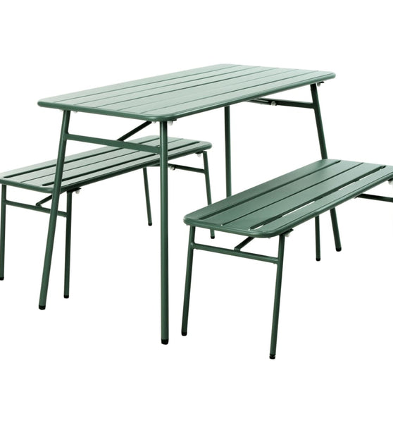 ProGarden 3-tlg. Gartentisch- und Bank-Set Stahl Grün