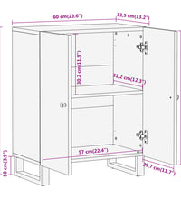 Beistellschrank Braun und Schwarz 60x33,5x75cm Massivholz Mango