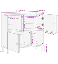 Beistellschrank Schwarz 80x33x75 cm Massivholz Mango