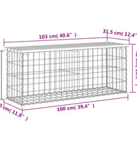 Gartenbank aus Gabionen 103x31,5x42 cm Massivholz Kiefer