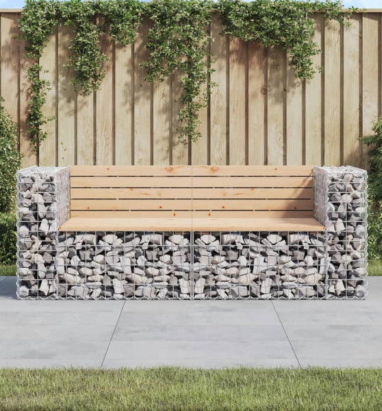 Gartenbank aus Gabionen 184x71x65,5 cm Massivholz Kiefer