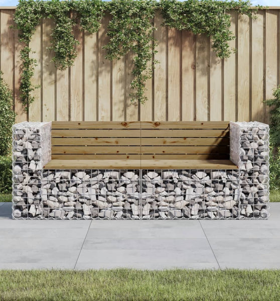 Gartenbank aus Gabionen 184x71x65,5 cm Kiefernholz Imprägniert