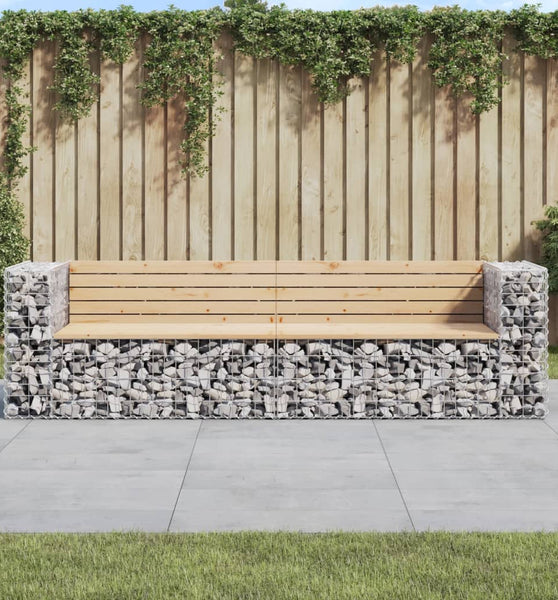 Gartenbank aus Gabionen 244x71x65,5 cm Massivholz Kiefer