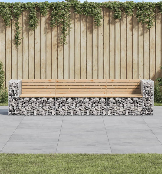 Gartenbank aus Gabionen 287x71x65,5 cm Massivholz Kiefer