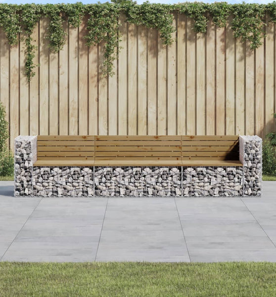 Gartenbank aus Gabionen 287x71x65,5 cm Kiefernholz Imprägniert