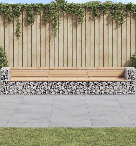 Gartenbank aus Gabionen 347x71x65,5 cm Massivholz Kiefer