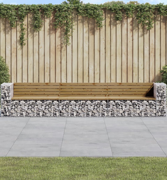 Gartenbank aus Gabionen 347x71x65,5 cm Kiefernholz Imprägniert