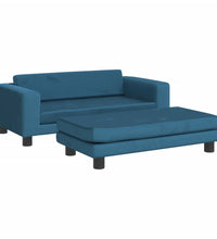 Kindersofa mit Hocker Blau 100x50x30 cm Samt